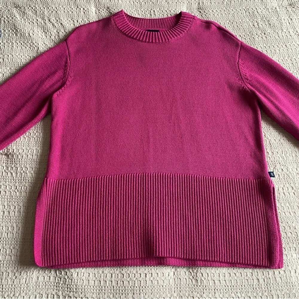 Gap 100% Cotton Split Hem Ribbed Crew Neck Sweater Pink Small Tunic Oversized